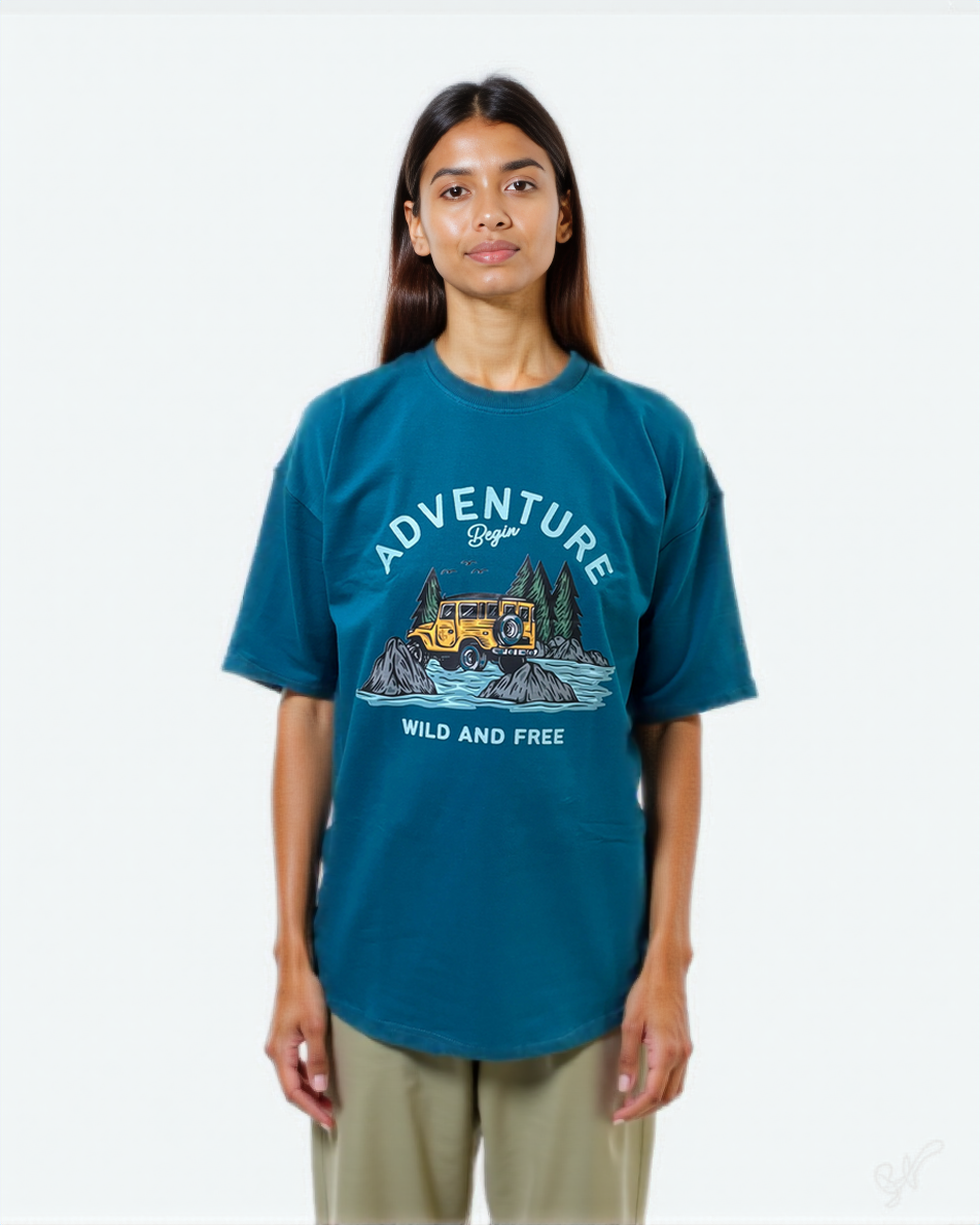 Crystal teal printed oversized T-shirt from Cozy Soul (Unisex T-Shirt)