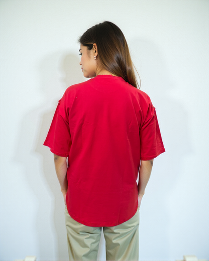 Red printed oversized T-shirt from Cozy Soul (Unisex T-Shirt)