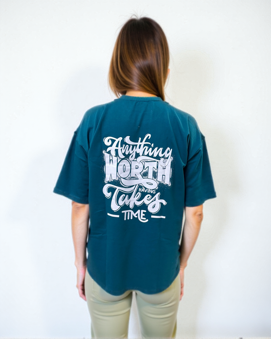 Crystal teal back printed oversized T-shirt from Cozy Soul (Unisex T-shirt)