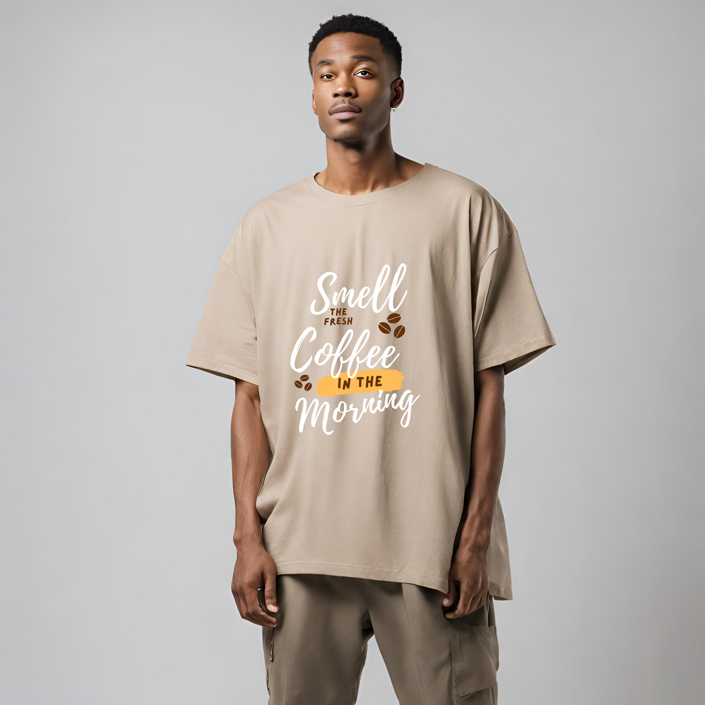 Beige printed oversized Tshirt for men - Cozy Soul