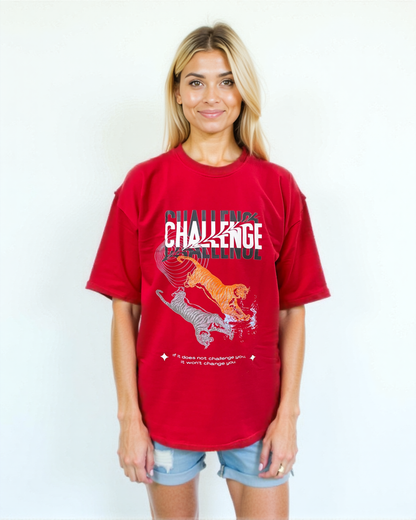 Red printed oversized T-shirt from Cozy Soul (Unisex T-Shirt)